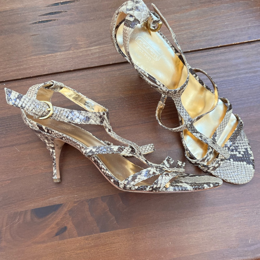 Coach Snakeskin Strappy Heels